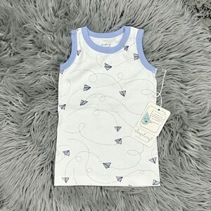 Sapling Boys 100% Organic Cotton Blue Trim‎ Paper Airplane Tank Size 3-6 Months